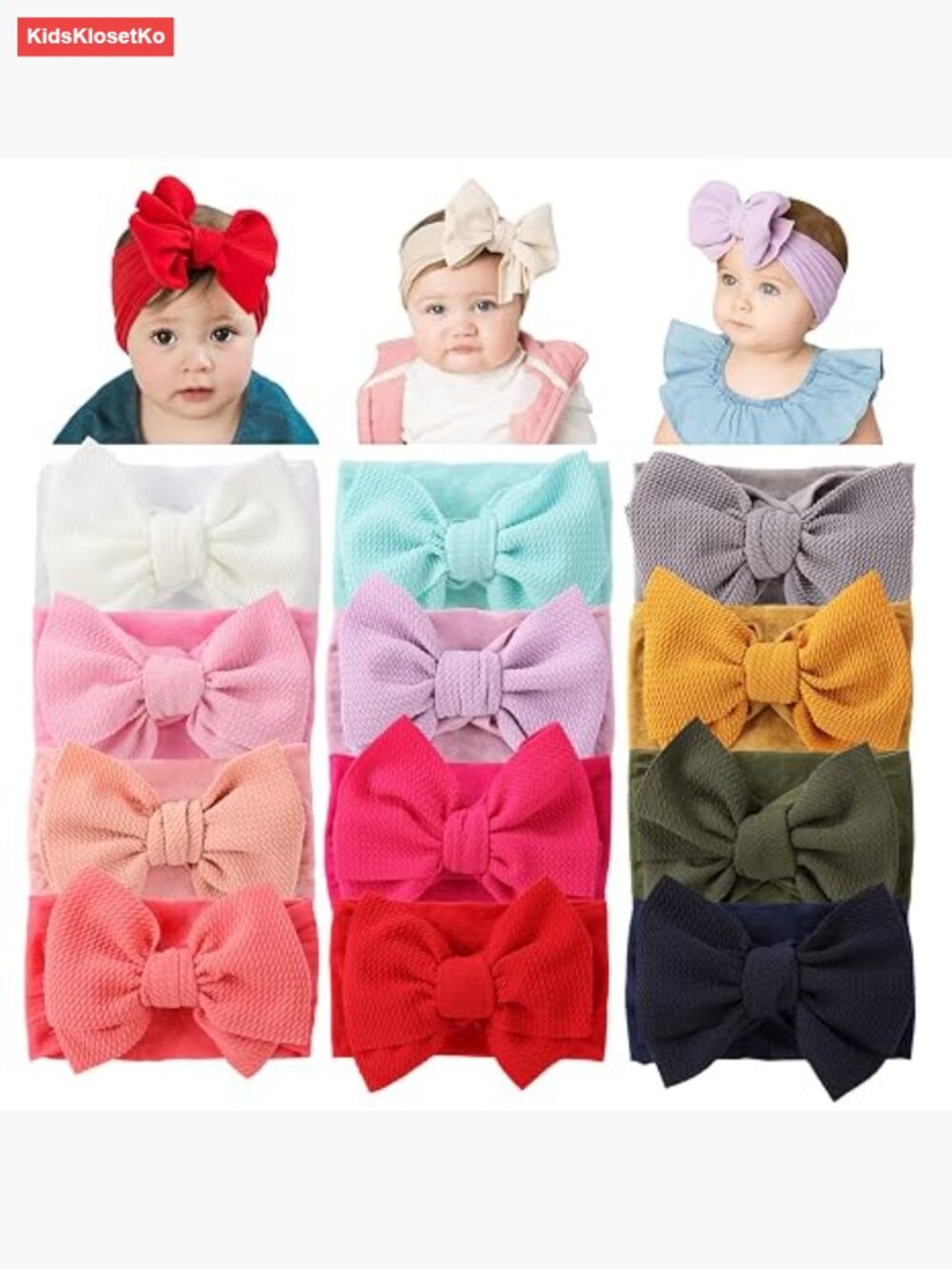 12 Pack Large Bow Stretchy Nylon Headbands for Girls